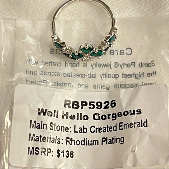 Size 7 Lab created Emerald & CZ on Rhodium Plating Rings May birthstone RBP5926 - Picture 4 of 4